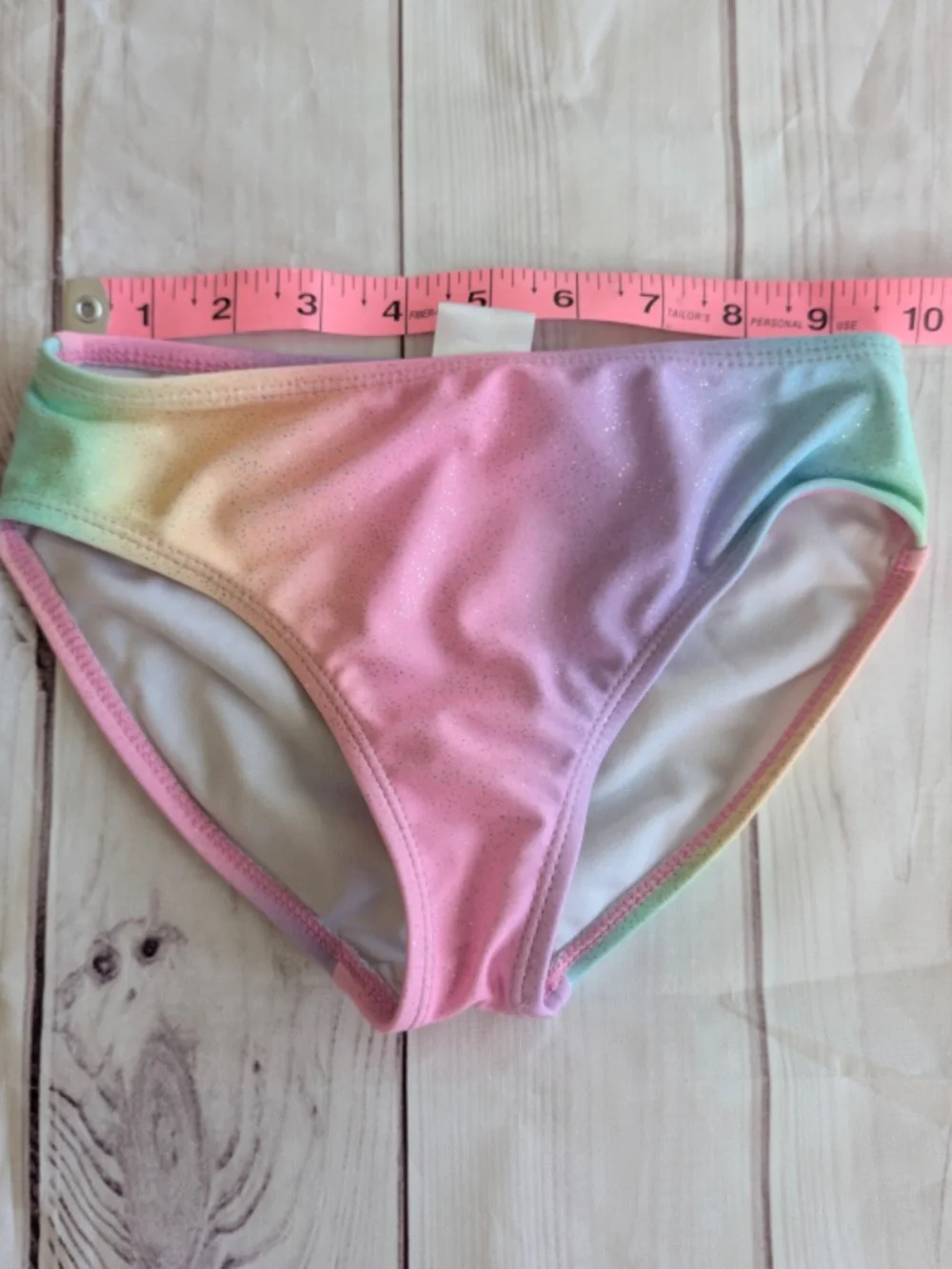 Kinnly girls Swim bikini bottoms rainbow pastel size 6X sparkle swimming beach